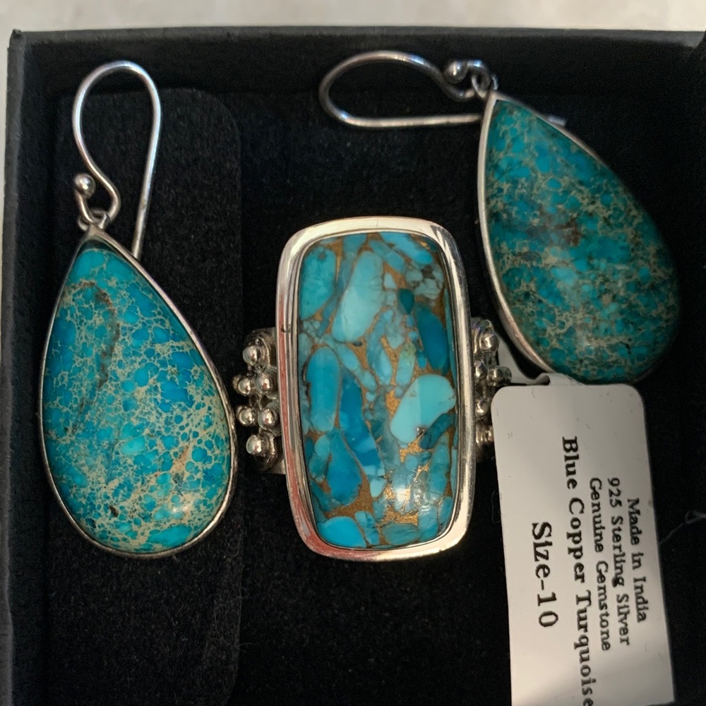Blue Copper Turquoise and Silver Earrings